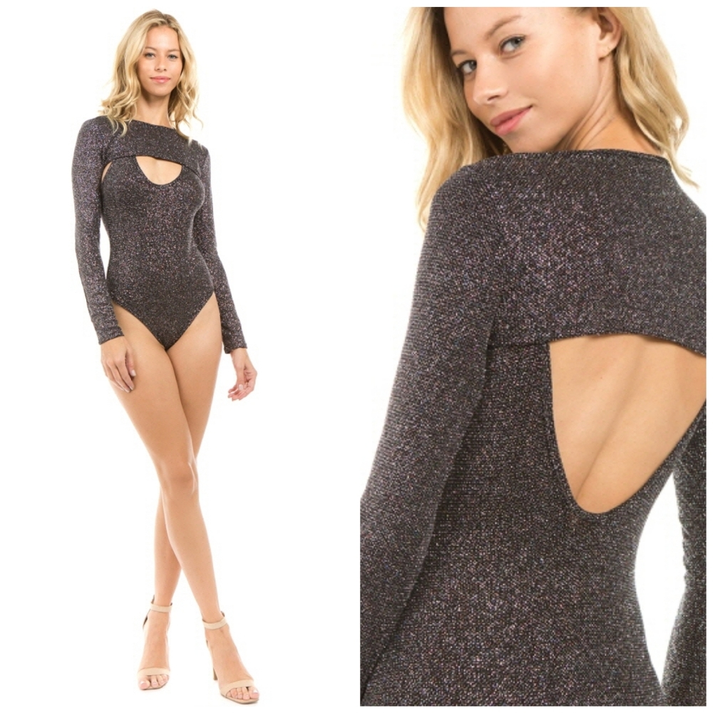FUN SEXY!!! 🥰 Black MULTICOLOR Sparkly Glitter Bodysuit - Glitter Does Not Shed